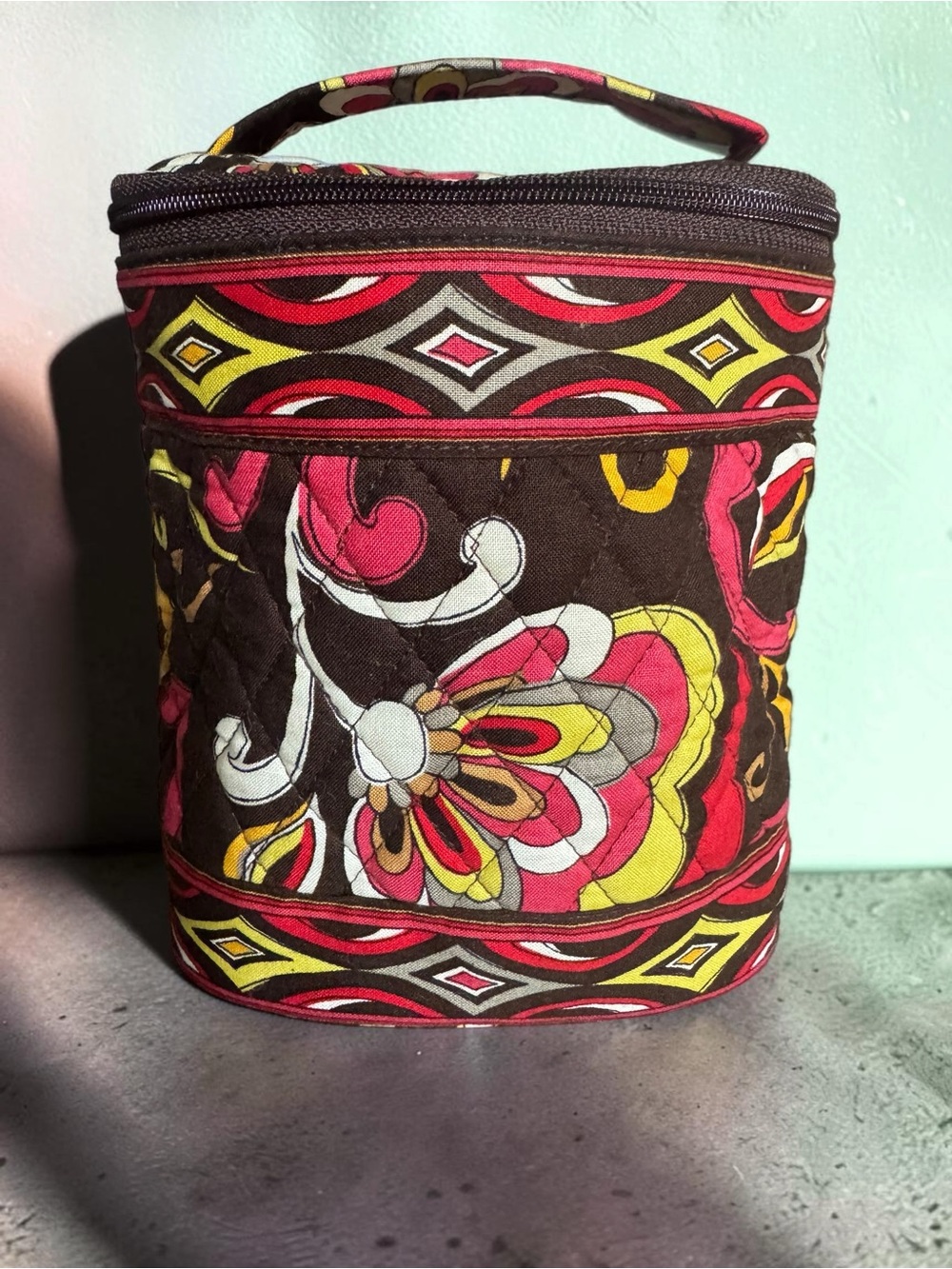 Vera Bradley Quilted Floral Cosmetic Case in Brown, Pink & Yellow